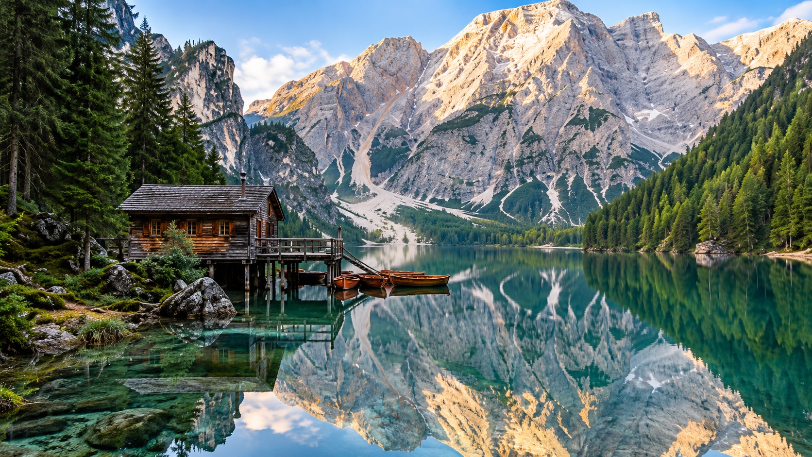 A scenic puzzle with a few loose pieces scattered around it